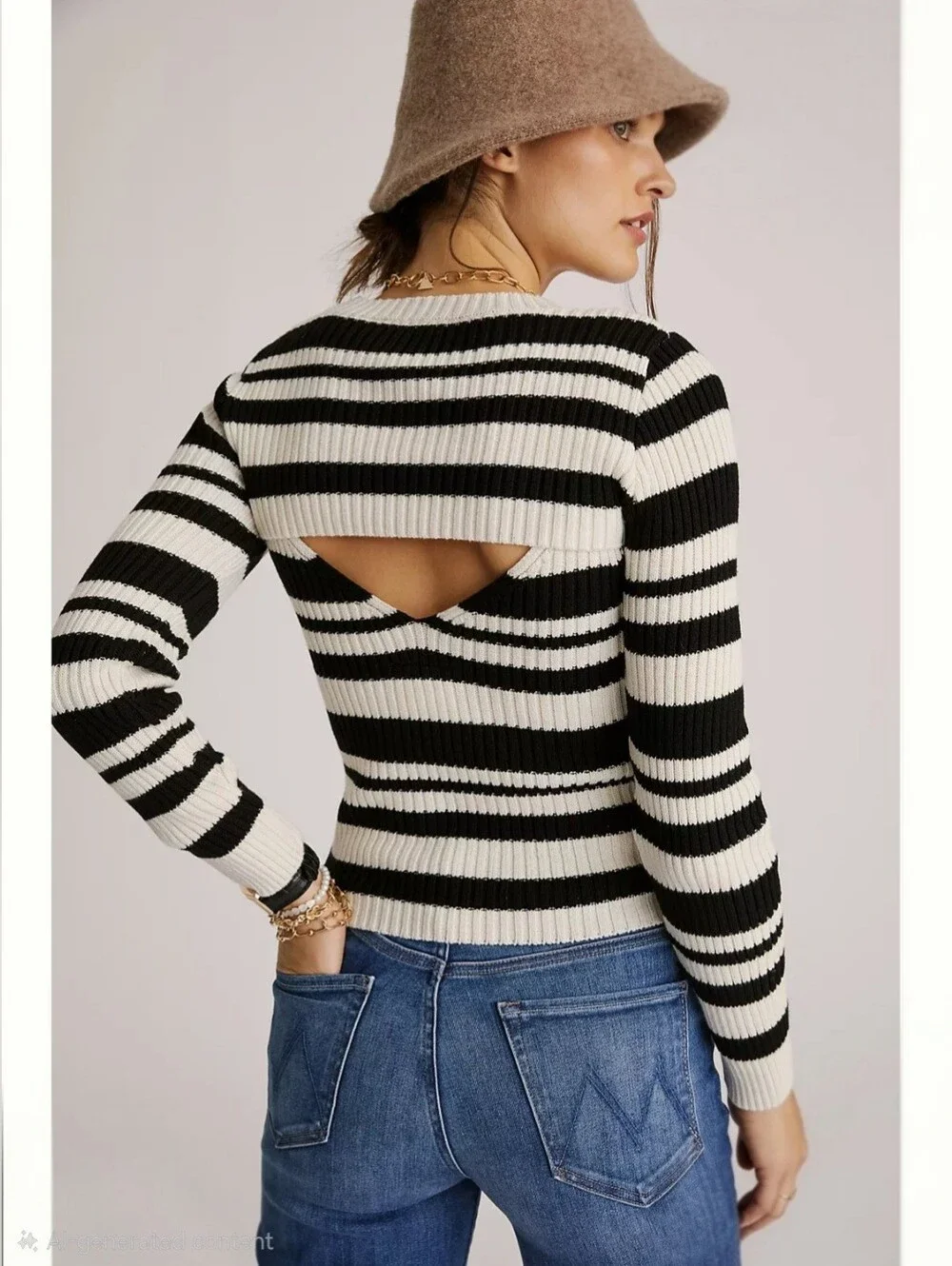 Maeve X Anthro Striped Sweater Shrug Set Womens M Black Cream Ribbed Cotton Blen
